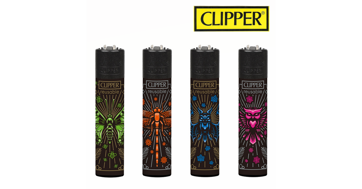 Lot De 4 Briquets Clipper Rechargeables - Collection Jura Paysages - Finition Métallique, Pierre Remplaçable